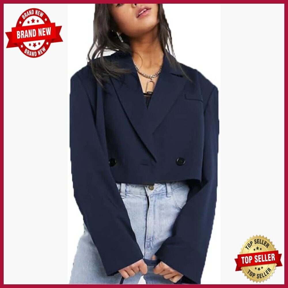 Cropped Blazer Lightweight Stretch Double-Breasted Office Casual Jacket